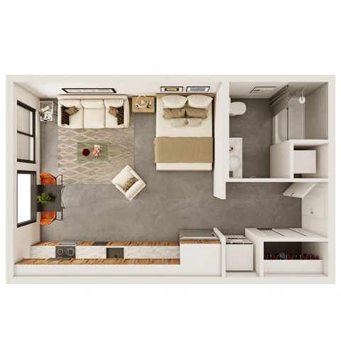Floor plan for studio, 1 bath, 531 sqft